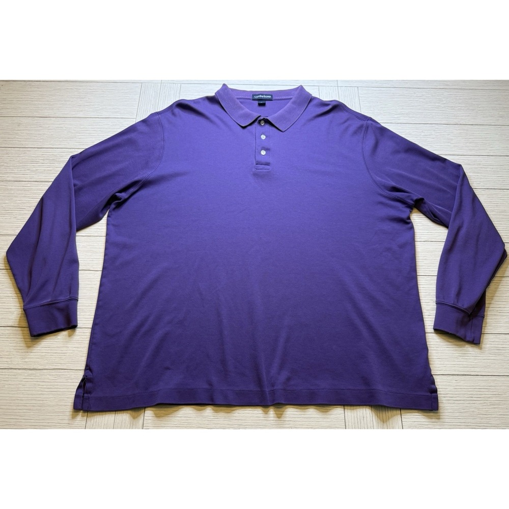 Lands End Men's Long Sleeve Interlock Purple‎ Polo Shirt 100% Baumwolle Sz XXL